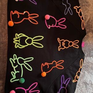 QUEEN OF SPARKLES Black Crop Top with Colorful Bunny Designs
